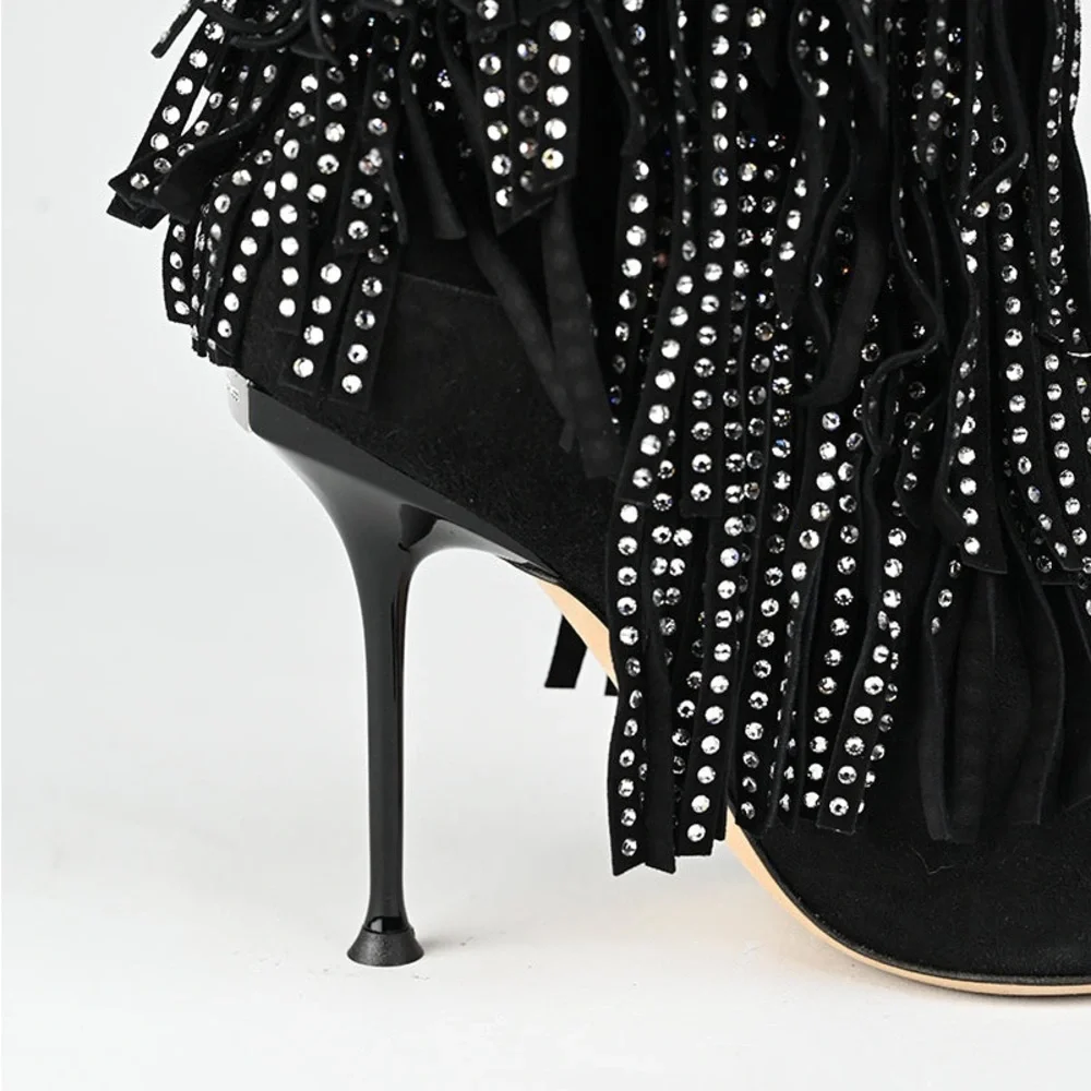 Sergio Rossi Black Ankle Boots with Silver Fringe - Picture 4 of 16